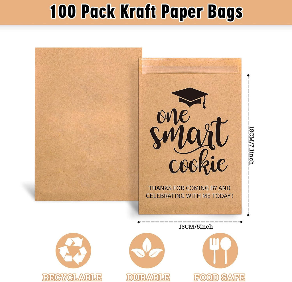 Whaline Graduation Candy Gift Bags - 100 Pack Self-Adhesive Kraft Paper Treat Bags for 2026 Party