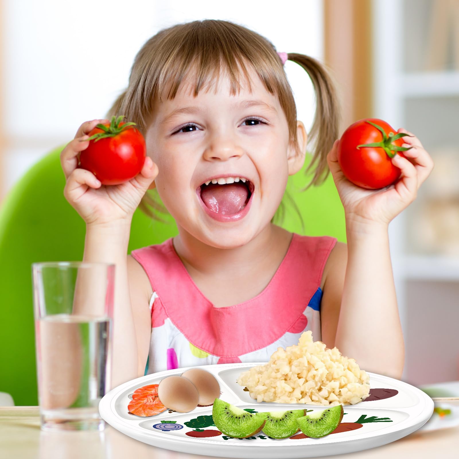 Viynran 10" 3-Grid Cute Cartoon Portion Control Plate - Melamine, Healthy Nutrition for Weight Loss & Diabetes Management, Ideal for Adults & Teens Kids (2 Pack)