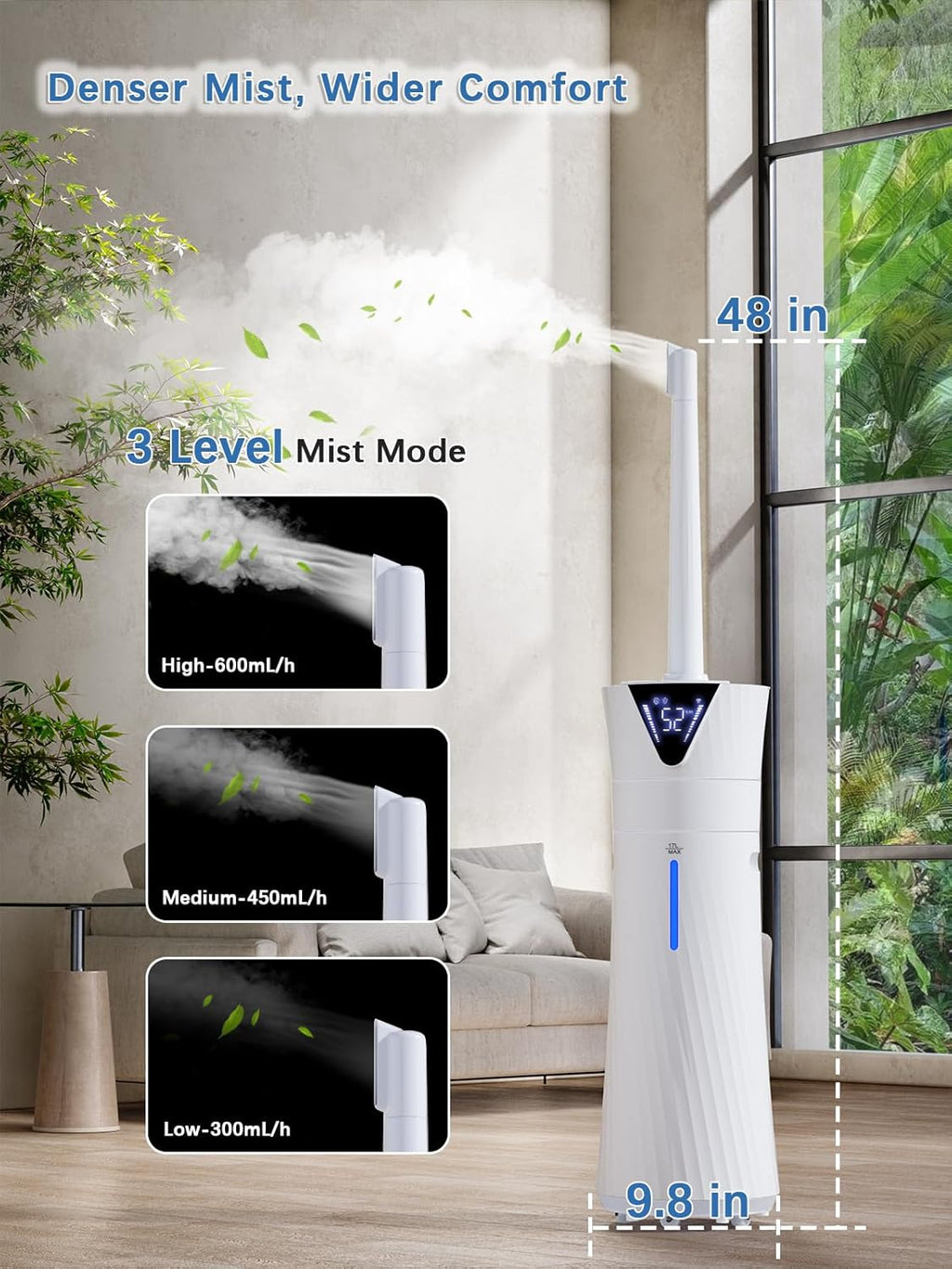 Skiennix 17L Ultrasonic Cool Mist Humidifier - Smart, Quiet, 2000ft² Coverage, 56H Runtime, White