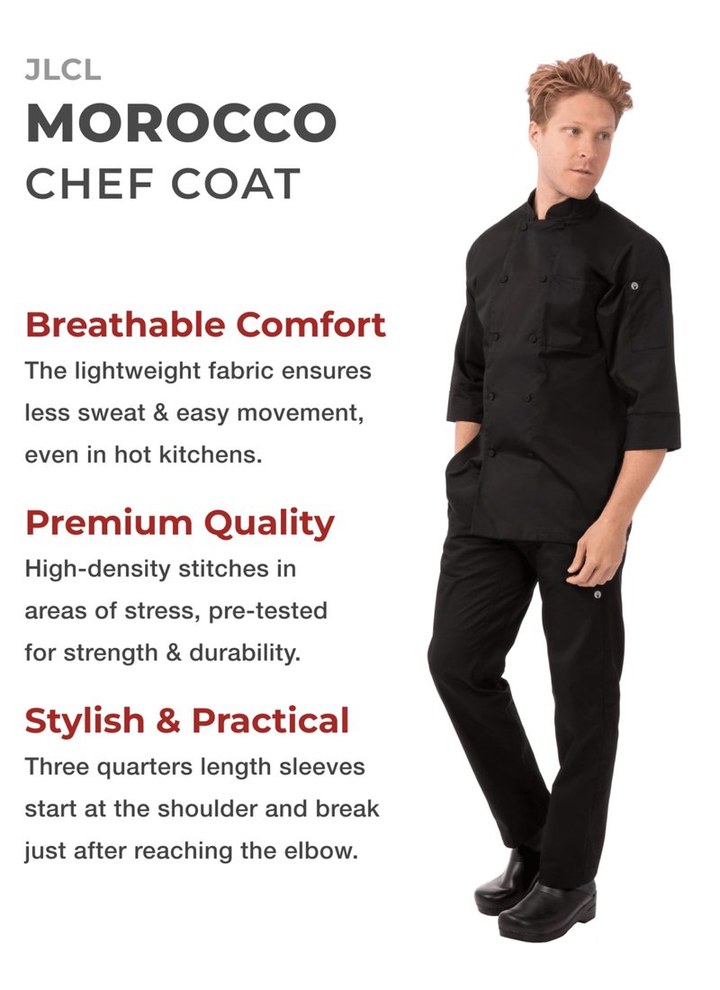 Chef Works Men's Morocco Chef Coat, Black, 3X-Large