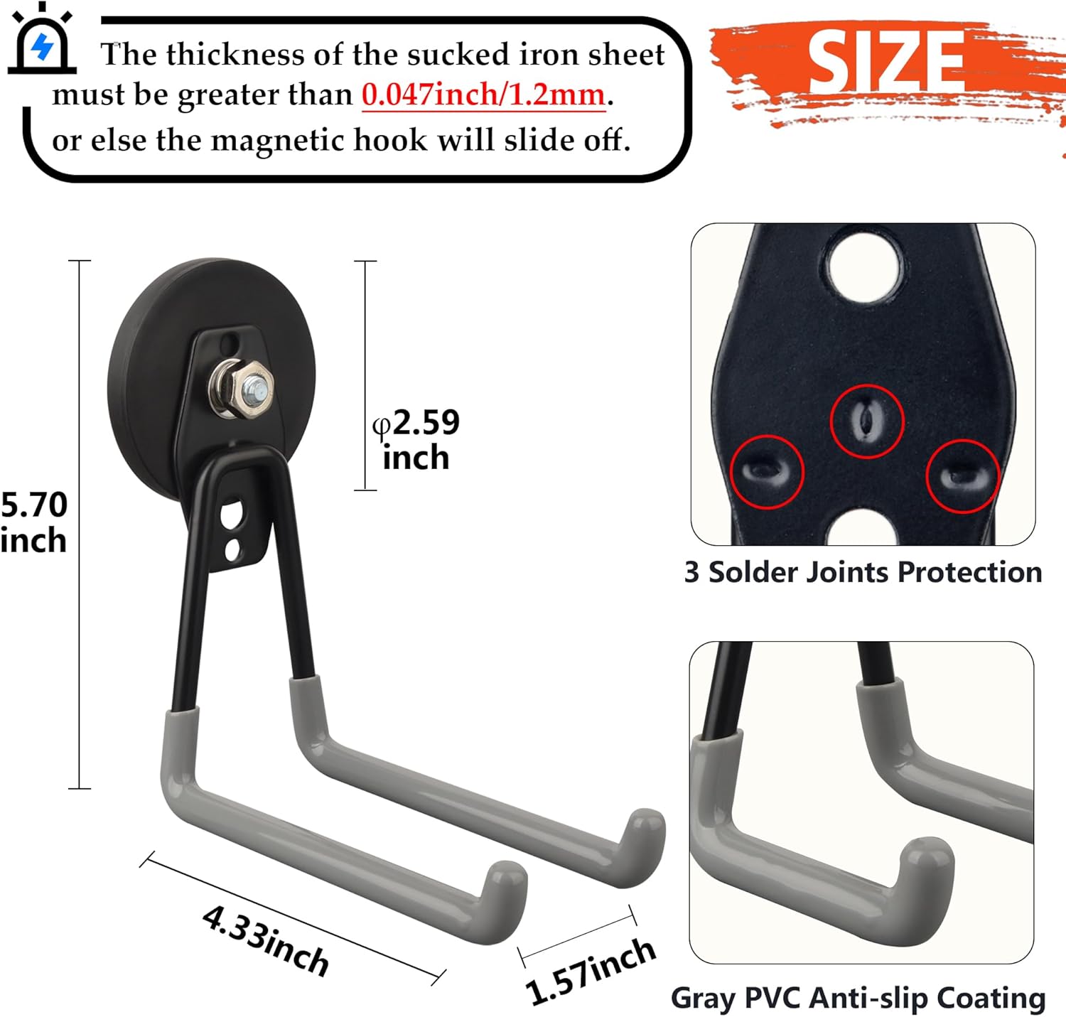 ULIBERMAGNET Magnetic Garage Hook - Heavy Duty Tool Organizer for Workshop | 2 Pack, Gray