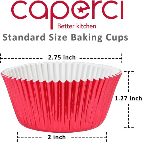 Caperci Baking Cups - Premium Red Foil Cupcake & Muffin Liners | 150-Pack, Greaseproof & Sturdy
