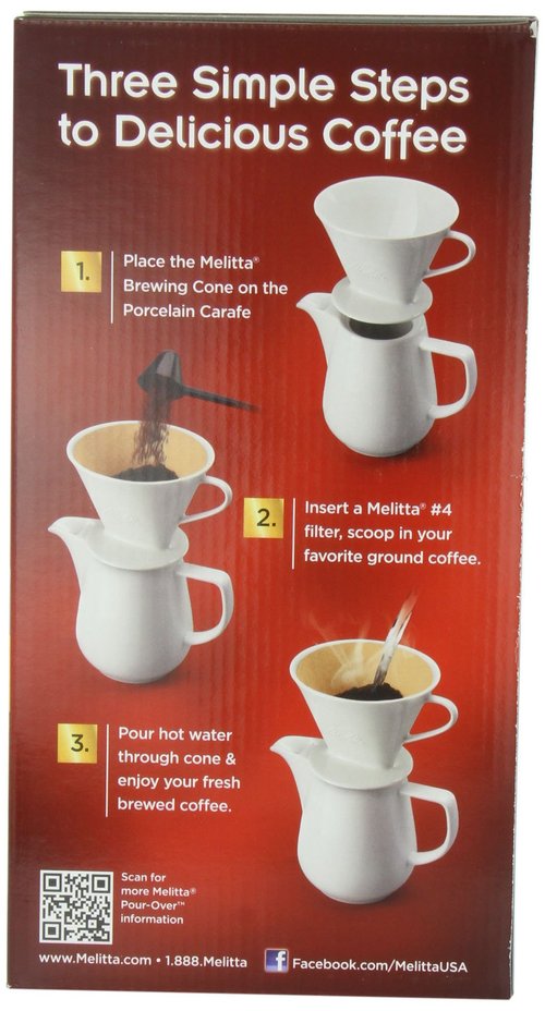 Melitta 36 oz. Pour-Over Coffee Brewer with Porcelain Carafe, White