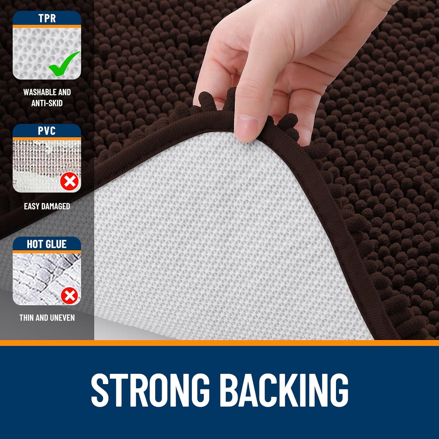 OLANLY Large Bath Rugs - Extra Soft Chenille with Quick-Dry Rubber Backing | 45x27 Inches, Brown