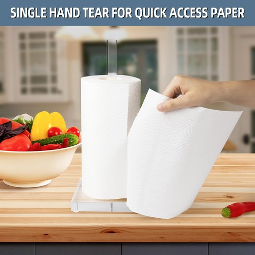 Antimbee Transparent Acrylic Paper Towel Stand Holder, Freestanding Tabletop Roll Paper Tower Holder, Countertop Paper Towel Dispenser for Kitchen, Bathroom, Coffee Table