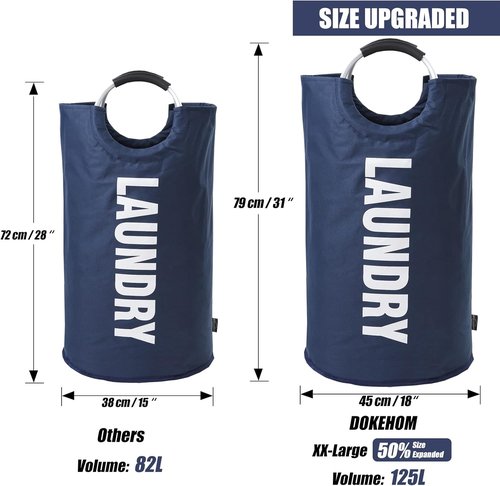 DOKEHOM X-Large Collapsible Laundry Basket - 125L Capacity, Durable Fabric, Dark Blue Color