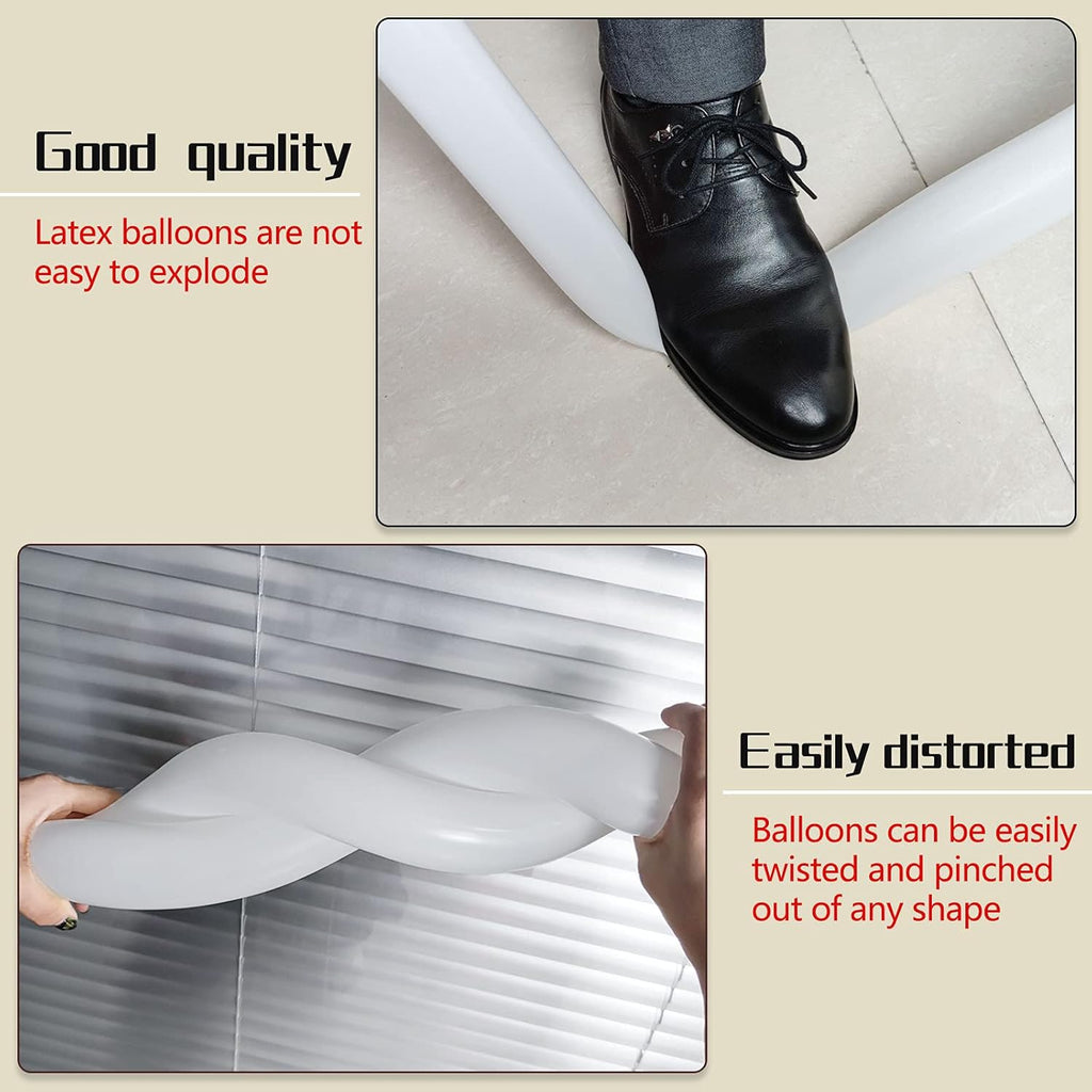 Skiennix 260 White Long Balloons - Thickening Latex Twisting Balloons for Party Decorations | 100 Pcs