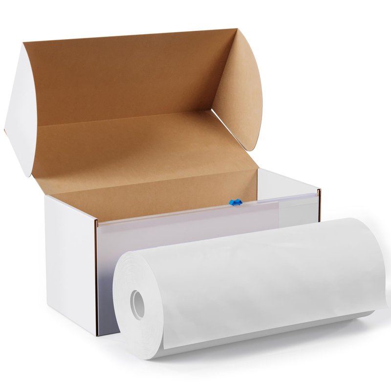 Party Solids 54 Inch X 100 Feet White Plastic Table Cover Roll in A Cut - to - Size Box with Convenient Slide Cutter. Cuts Up to 12 Rectangle 8 Feet Plastic Disposable Tablecloths