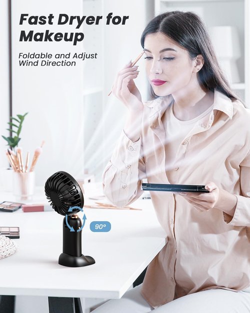 coldSky Portable Handheld Fan - 4000mAh Battery Operated 3-in-1 Travel Fan | 90° Foldable Desk Fan (Black)