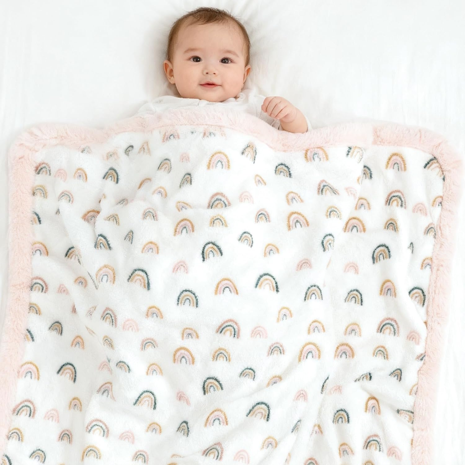Rainbow Baby Blankets - Ultra Soft Cozy Fluffy Design with Rabbit Faux Fur Backing | 30x40 Inches