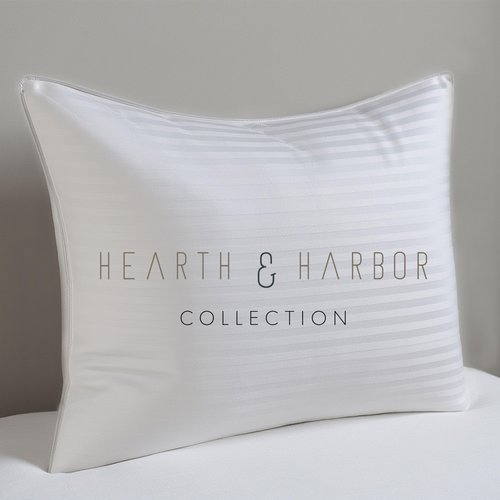 Hearth & Harbor Bed Pillows for Sleeping - Down Alternative Sleep Pillows Queen Size Set of 2-100% Cotton Pillow with Polyester Fiber Filling - Soft and Fluffy Pillow 20 x 28 Inches