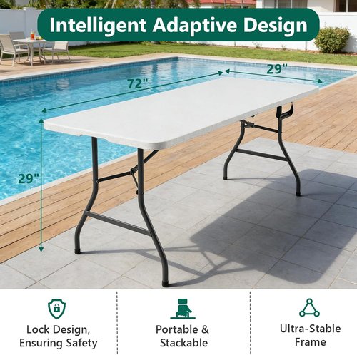Heavy Duty 6ft Folding Table by [Brand Name] - Portable Plastic Table with Reinforced Steel Legs | Ideal for Parties, Picnics, Weddings, Camping - White
