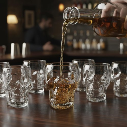 MyGift Set of 6 Skull Shot Glasses – 2.8 oz Clear Glass Novelty Drinkware for Halloween Parties, Cocktail Bars & Home Decor – Spooky 3D Skull Design