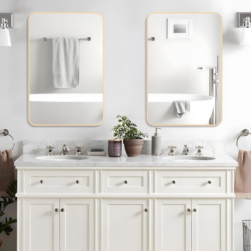 FUWU HOME Wood Bathroom Mirror for Wall 24" x 36" Black Rounded Corner Rectangle Mirror with Wooden Framed for Vanity, Entryway, Living Room and Bedroom Home Wall Decor (24" x 36"Black)