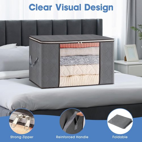 AIOR Storage Bags - 90L Large Foldable Organizers for Clothes, Blankets & Bedding | 2 Pack with Sturdy Zippers