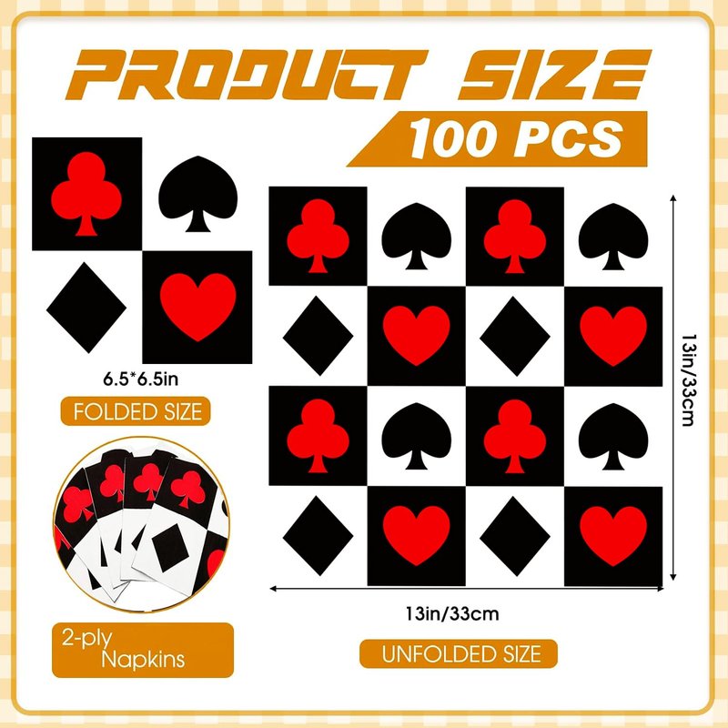 100Pcs Casino Napkins Poker Napkin Casino Party Supplie Disposable Casino Party Cocktail Napkins Las Vegas Napkin for Casino Night Poker Game Themed Card Playing Club Heart Casino Birthday Party Decor