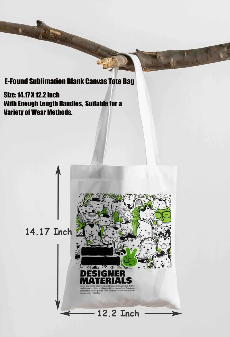 E-Found 20 Pcs Pure White Sublimation Blank Canvas Tote Bag, Craft Canvas Bag Shopping Tote Bags for DIY, Easter Party Favor Gift Bags Sublimation Blank Bag Washable 14.17 x 12.2 Inch