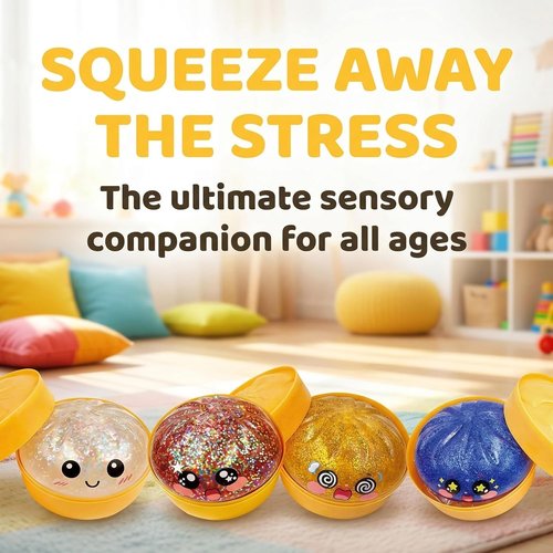 Giant Mystery Glitter Dumpling Squishy - Jumbo 4-Inch Stress Ball | 14 Random Colors Gift Box