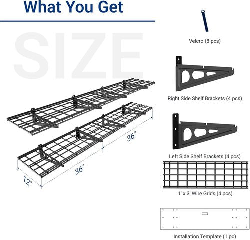 FLEXIMOUNTS Wall Shelf - 12" x 72" Garage Storage Rack | Wall-Mounted Floating Shelves, Black, 2-Pack