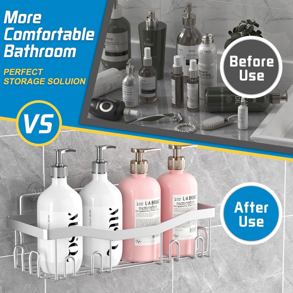 Youvip Adhesive Shower Caddy - No Drilling Rustproof Bath Organizer Set | 5 Pack with Soap & Toothbrush Holders, Silver