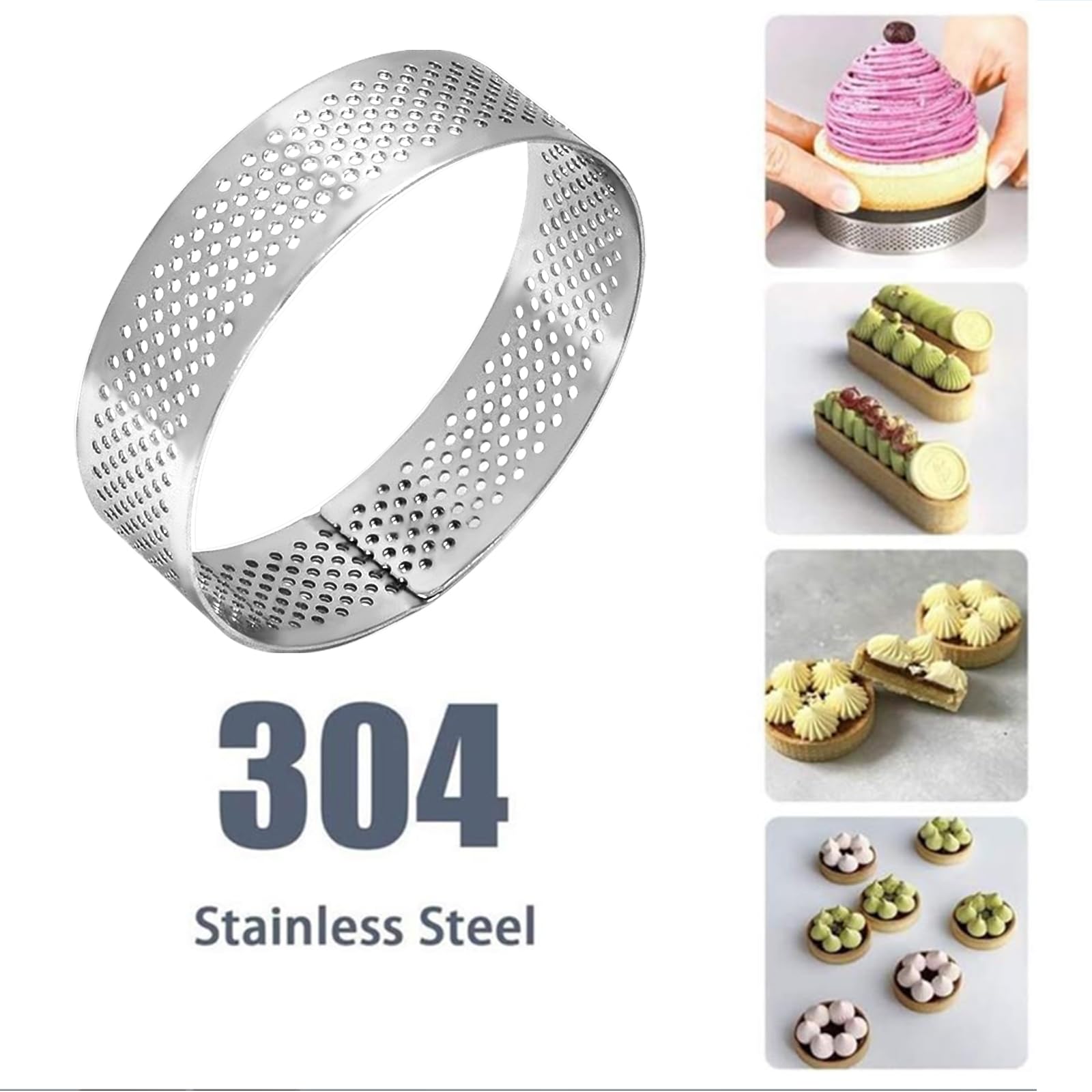 10 Pcs 2.76 Inch 304Stainless Steel Tart Ring, Heat-Resistant Perforated Cake Mousse Ring, Round Ring Baking doughnut tools (7cm)
