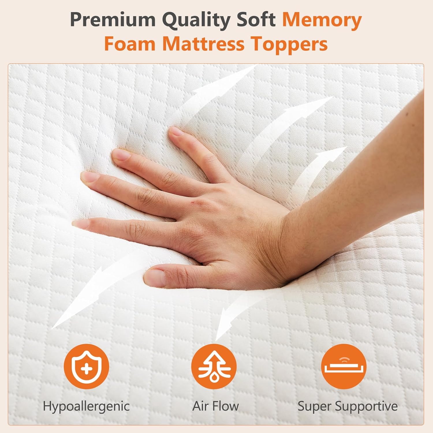 Sweetcrispy Memory Foam Mattress Topper - 3 Inch Thick Gel-Infused Cooling Pad for Queen Size Bed