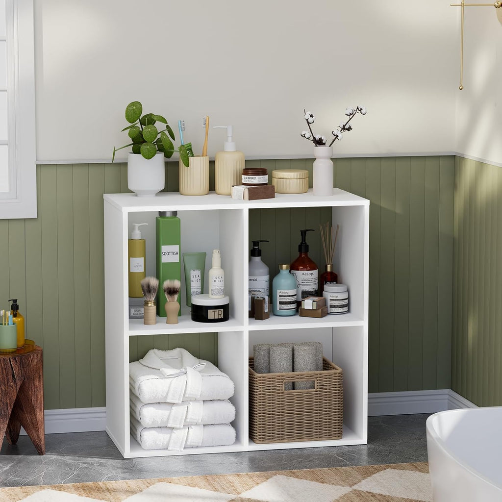 4 Cube Storage Organizer by [Brand Name] - Stylish Bookcase with Open Back for Bedroom & Home Office (White)