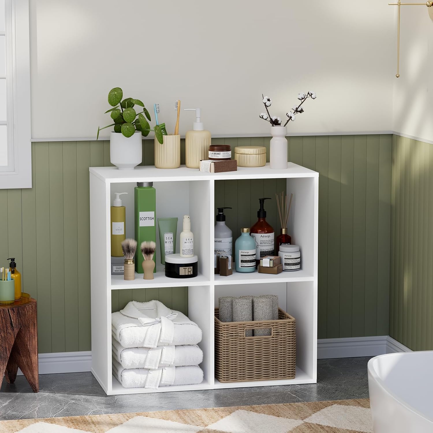 4 Cube Storage Organizer by [Brand Name] - Stylish Bookcase with Open Back for Bedroom & Home Office (White)