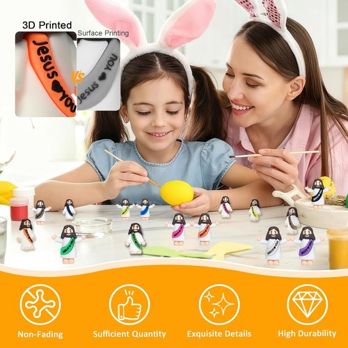 Keway Mini Jesus Figures - 44 PCS Rubber Pocket Figurines for Easter, Baptism & Party Favors | 11 Colors, 2 Styles