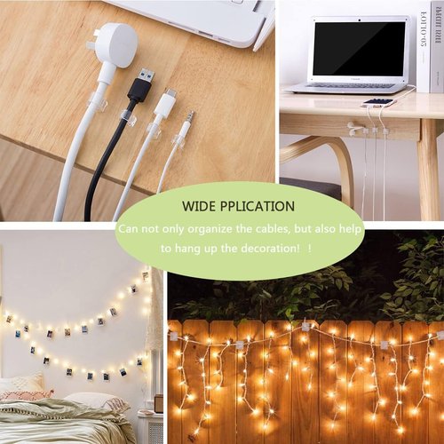 KGROTE Cable Clips - 60PCS Adhesive Wire Organizers for Desk & Wall - Large, Clear for Outdoor Use