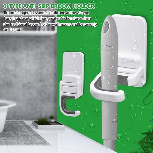 3Pack Broom and Mop Holder by [Brand Name] - No Drill Wall Mount Organizer | Holds Up to 6 lb