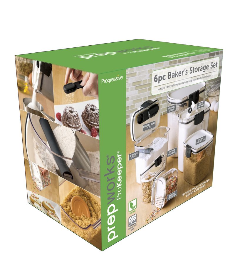 Progressive ProKeeper Baker's Airtight Kitchen Storage Canister Container Set for Flour, Sugar & More, Keeps Ingredients Fresh, with Accessories (Black, 6- Piece)