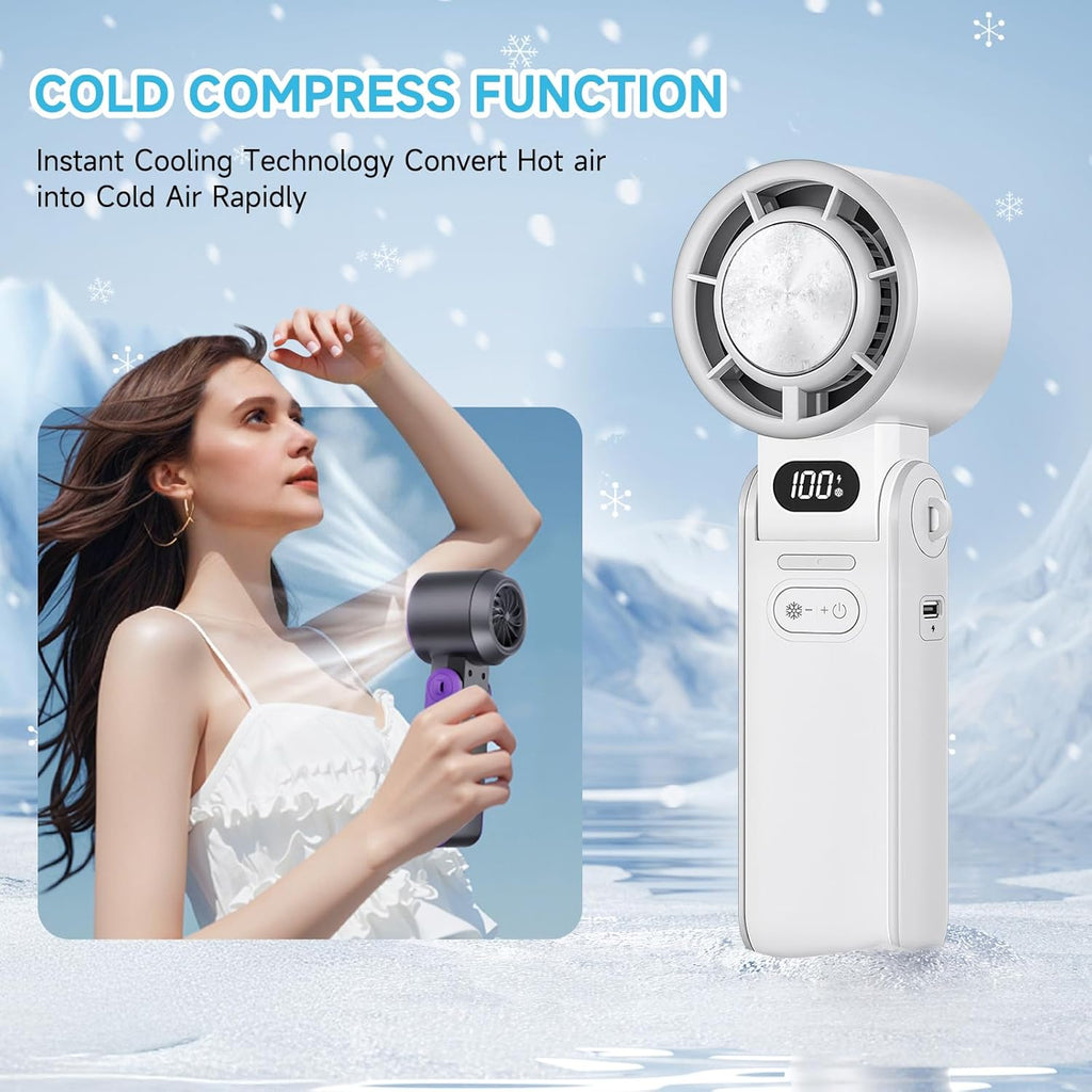 Turbo Fan by Portable Handheld | Rechargeable Mini Fan with Cooling Plate - 1-100 Stepless Speeds, Perfect for Summer Travel & Office (Black)