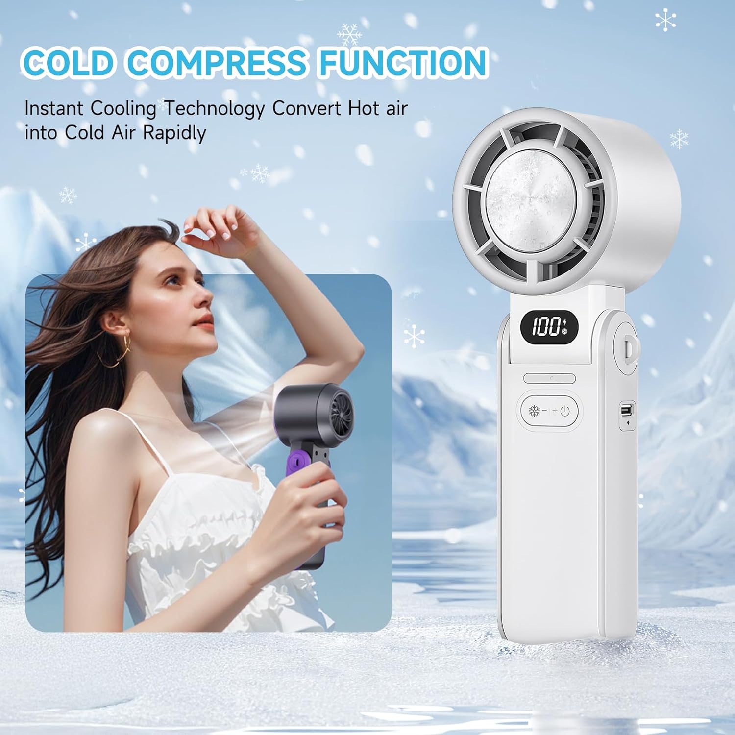 Turbo Fan by Portable Handheld | Rechargeable Mini Fan with Cooling Plate - 1-100 Stepless Speeds, Perfect for Summer Travel & Office (Black)