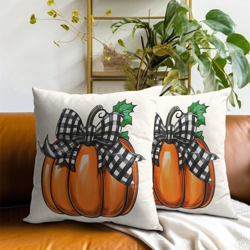 Giwawa Fall Pumpkin Throw Pillow Covers 18X18 Inch Set of 2 Autumn Thanksgiving Farmhouse Harvest Decorative Pillowcases Cushion Case for Couch Bed Sofa Patio Porch Outdoor Home Decor