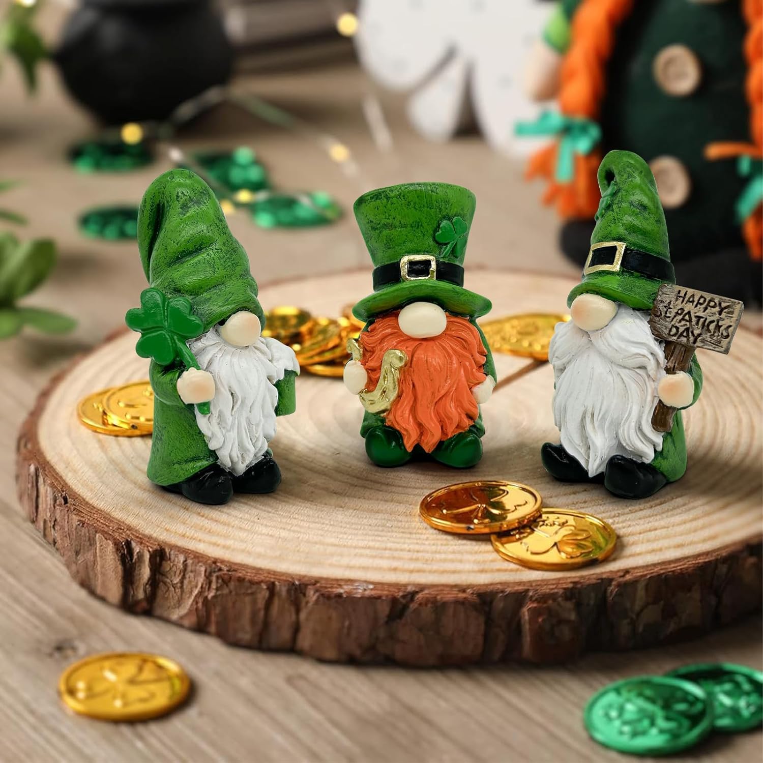 Uniboho St. Patrick's Day Gnomes - 3-Piece Green Irish Leprechaun Figurines for Home Decor
