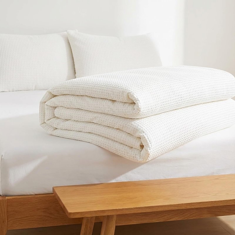 DCSKY Cotton Duvet Cover King,100% Cotton Waffle Weave White Duvet Covers King Size,Luxury Textured & Breathable 3pcs with 2 Pillow Shams for All Season 104x90 Inches