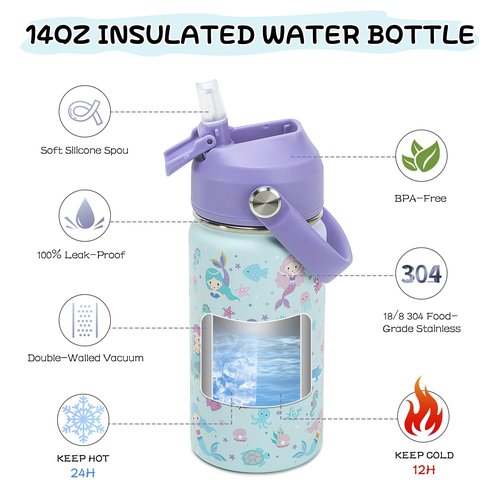 InduSKY Girls Backpack Set with 14oz Kids Insulated Water Bottle, Cute Rainbow School Backpacks for Girls with Lunch Bag Pencil Case, Kids Backpack Kindergarten Elementary Middle School Bags Book Bags