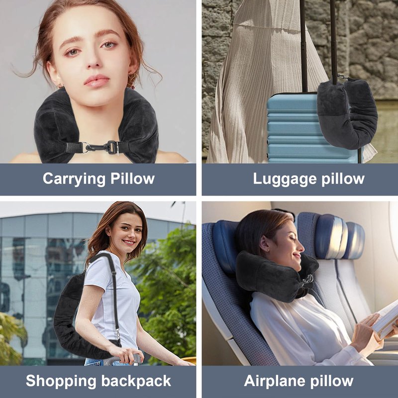 WEEAEEW Stuffable Travel Pillow for Extra Luggage, Velvet Travel Neck Pillow Storage Bag with Adjustable Neck Size, Fits Up to 3 Days Travel Essentials Multifunctional U-Shapes Pillow