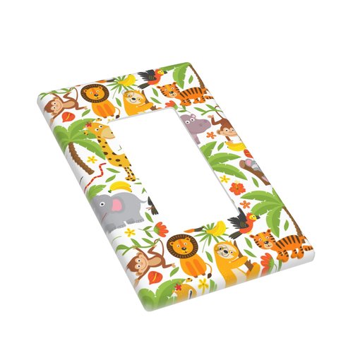 Jungle Animals 1-Gang Rocker Wall Plate Cover,Decorative Single Rocker Decorator Light Switch Cover For Kids Teens Boys Girls Room Decor 4.50" X 2.76"Inch