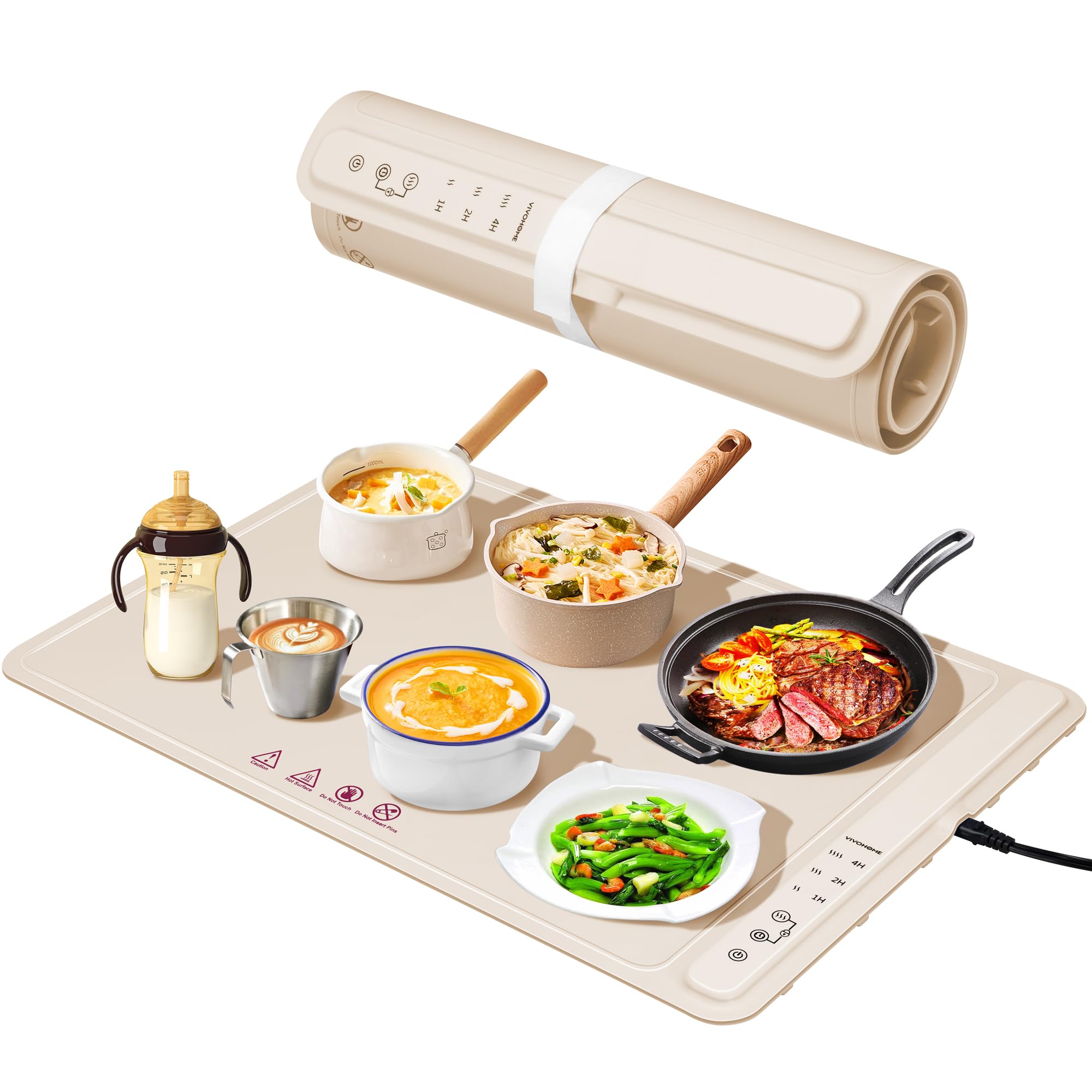 VIVOHOME Food Warming Mat For Buffets, Full Surface Heating 3-Level Temperature and Timer Setting, Automatic Child Safety Lock, Electric Silicone Warmer for Parties, Gatherings and Everyday Use, Cream