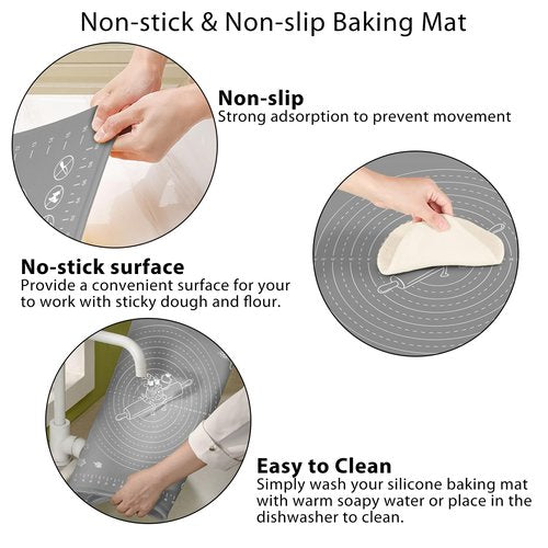 Silicone Baking Mat 24" x 16" Extra Thick Non-stick Pastry Mat with Measurements and Edge Heightening, Food Grade Silicone for Countertop Dough Rolling Making Bread, Cookies, Pizza, Fondant, Pasta