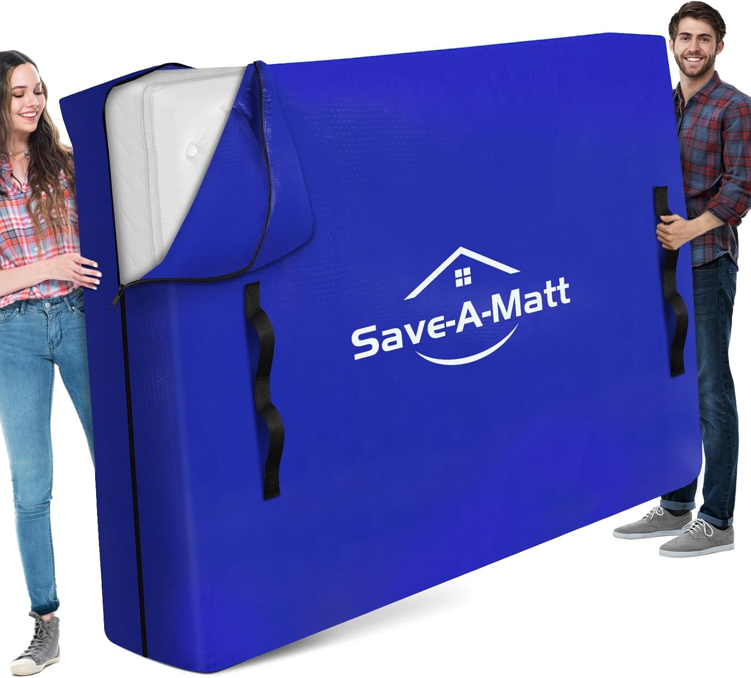 SaveAMatt Mattress Bags - Extra Thick Queen Mattress Cover for Moving | Reusable Waterproof Protector (82’’x63’’x15’’)