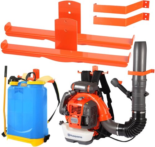 Backpack Blower Rack - Heavy Duty Wall Mount with Hose Holder & Dual-Sided Hooks | 330lbs Capacity