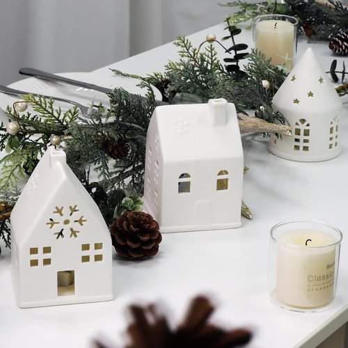 Christmas Village Sets - 3-Piece White Christmas Decorations | Rustic Farmhouse Decor for Home