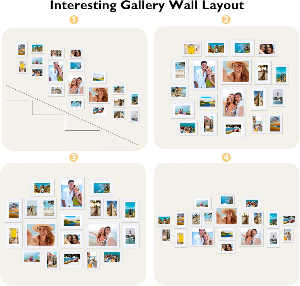 Regine Switzerland Picture Frames Collage Set - 20 Packs for Wall Decor & Tabletop Display | Multi Sizes in White