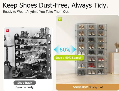 Kuject Shoe Storage Boxes - XX-Large Clear Plastic Organizers | Stackable 12 Pack for Closet & Under Bed, Grey