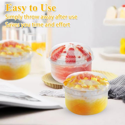 LDHHYH 100 Pack 4oz Clear Plastic Cups with Dome Lids, Mini Disposable Parfait Cups, Disposable Party Dessert Cups for Cold Drinks, Ice Cream, Cupcake, Fruit