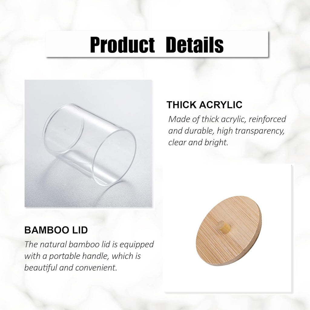 Skiennix Qtip Holder Set - 3 Pcs Clear Acrylic Containers with Bamboo Lid for Cotton Swabs & Pads | Bathroom Organizer