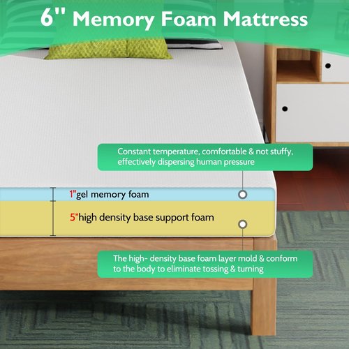 FDW 6 Inch Twin XL Mattress - Medium Firm Gel Memory Foam | CertiPUR-US Certified | Pressure Relief & Cooling Comfort